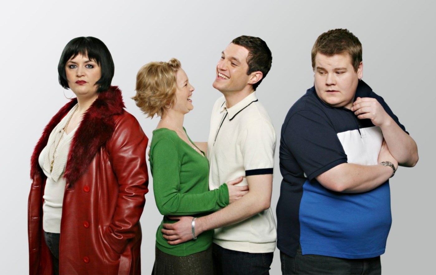 Gavin and Stacey S1 - Picture shows (L-R) Ruth Jones as Nessa, Joanna Page as Stacey, Mathew Horne as Gavin and James Corden as Smithy